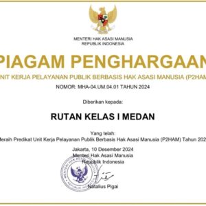 Rutan Kelas I Medan Raih Predikat Unit Kerja Berbasis P2HAM Tahun 2024.